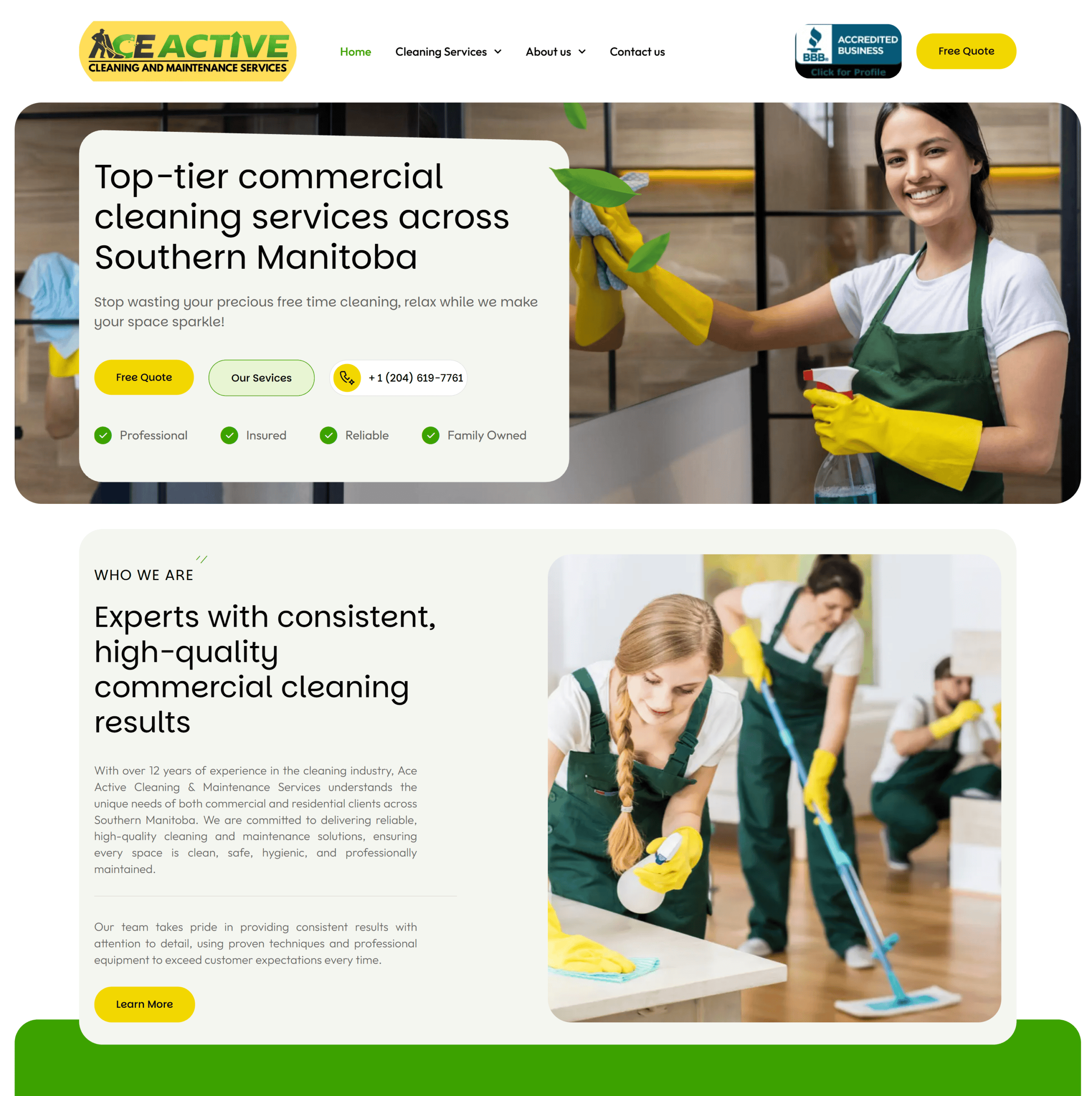 Screenshot of Ace Active Cleaning and Maintenance Services website homepage, Cleaning And Maintenance services