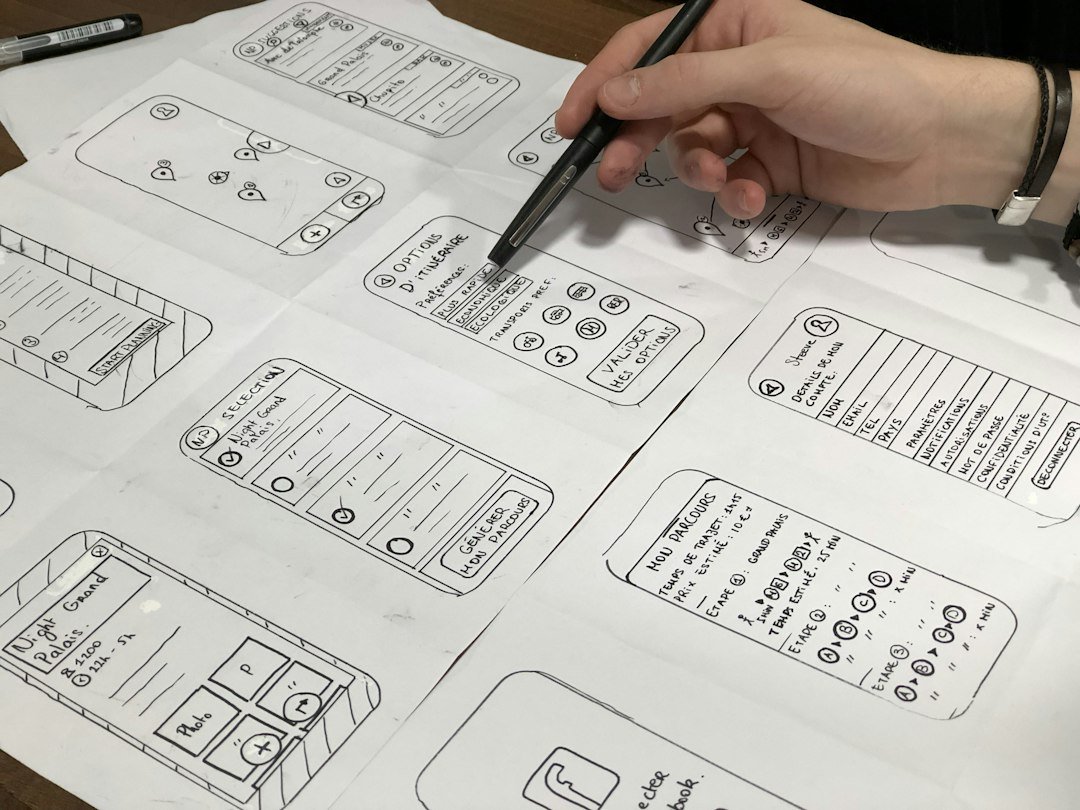 Wireframe sketches and interface planning representing UI and UX design